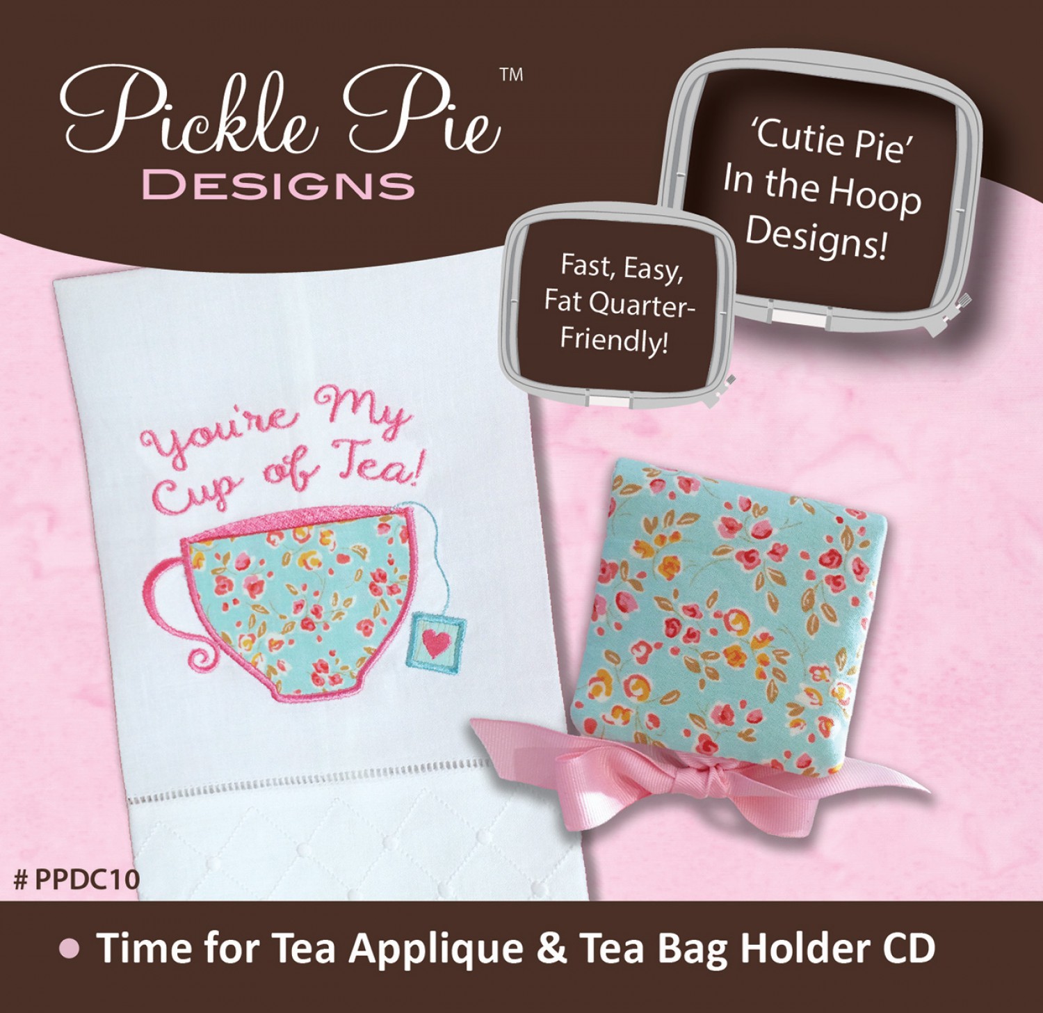 Time for Tea Applique & Tea Bag Holder Collection Embroidery Designs on CD-ROM by Pickle Pie Designs