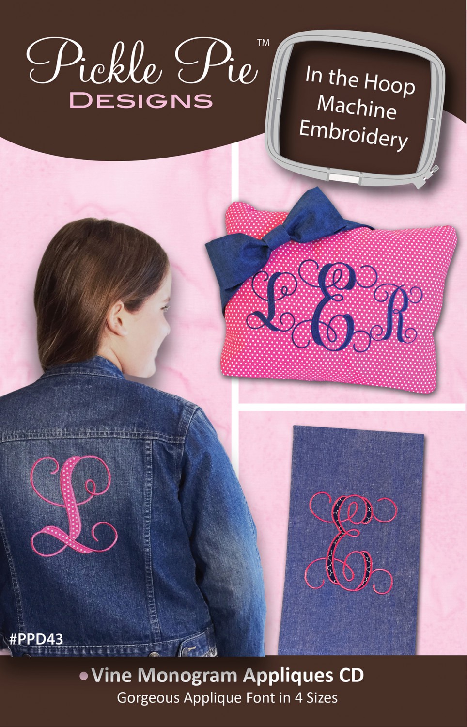 Vine Monogram Applique Collection Embroidery Designs on CD-ROM by Pickle Pie Designs