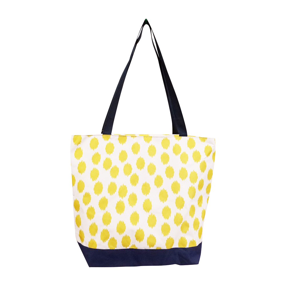 Polka Dot Ikat Print Tote Bag Embroidery Blanks - YELLOW/NAVY TRIM - CLOSEOUT