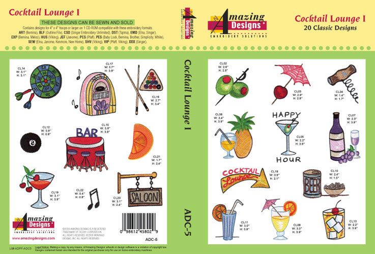 Cocktail Lounge Amazing Designs ADC-5 Embroidery Designs on CD - CLOSEOUT
