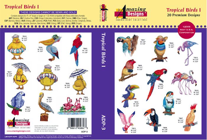 Tropical Birds Amazing Designs ADP-3 Embroidery Designs on CD