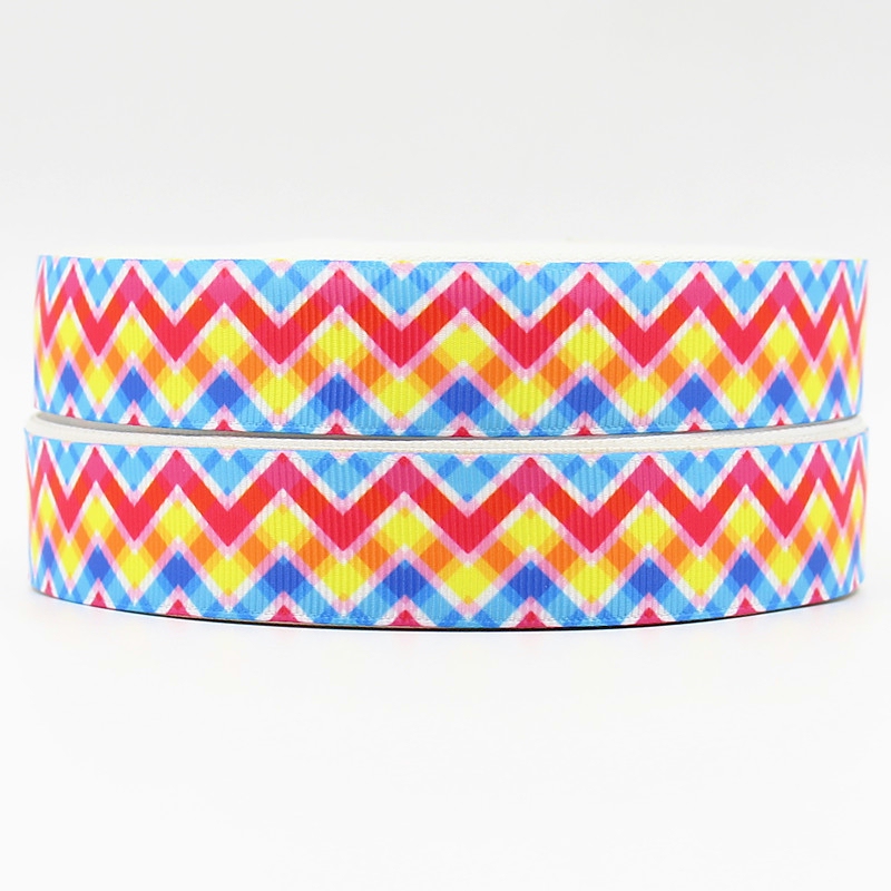 Rainbow Plaid Chevron Grosgrain Ribbon - 7/8" x 1 Yards