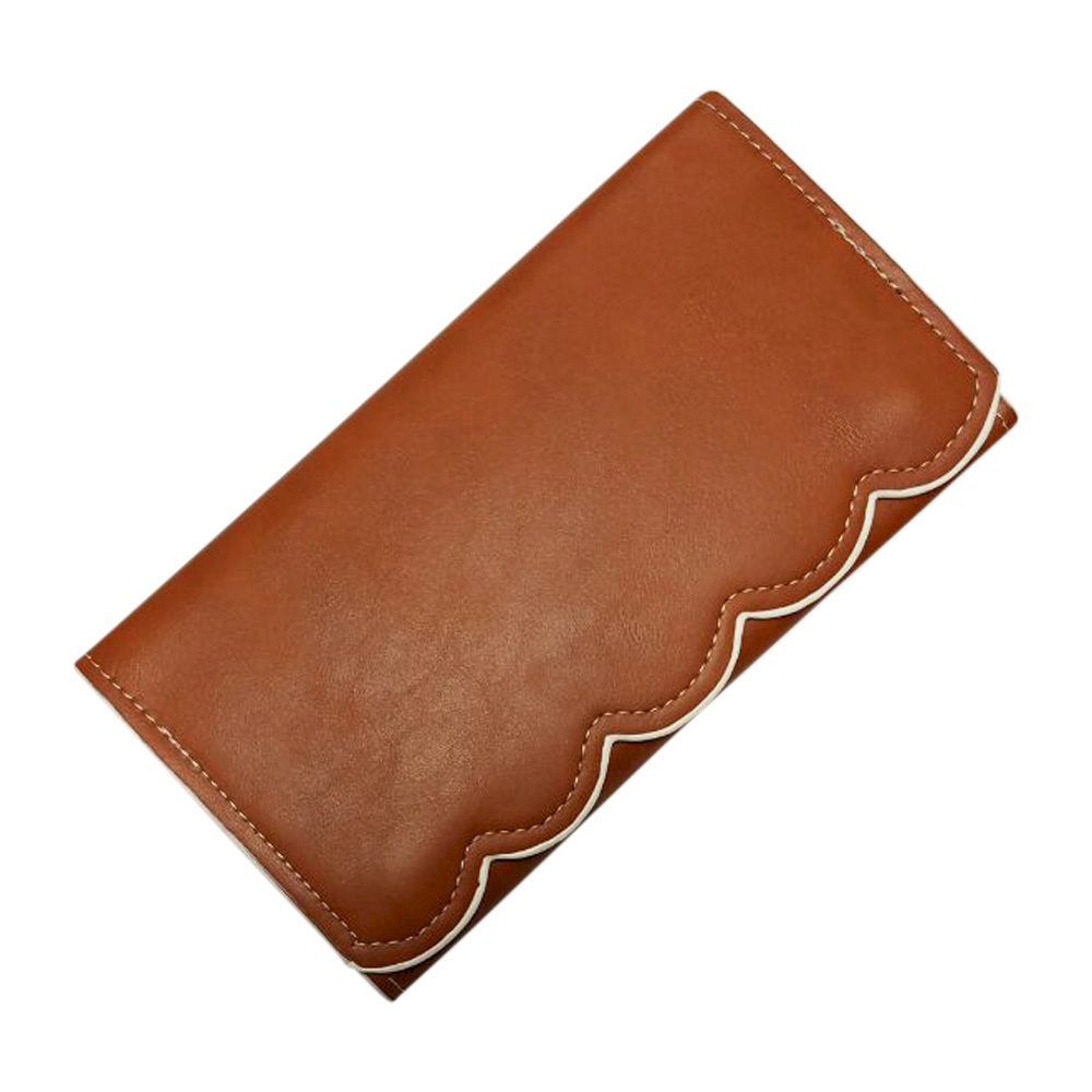 Scalloped Faux Leather Tri-Fold Wallet Embroidery Blank - LIGHT BROWN - CLOSEOUT