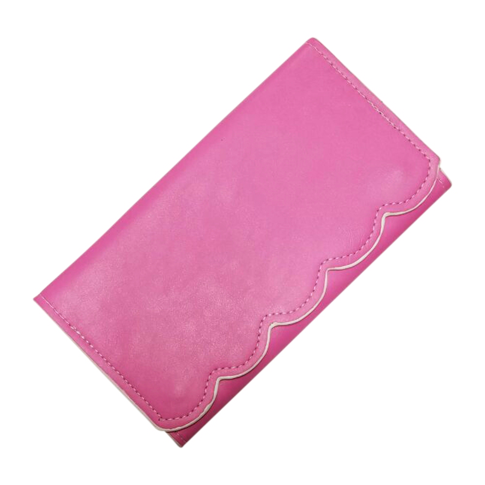 Scalloped Faux Leather Tri-Fold Wallet Embroidery Blank - PINK - CLOSEOUT
