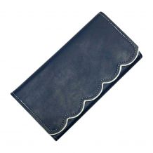 Scalloped Faux Leather Tri-Fold Wallet Embroidery Blank - NAVY - CLOSEOUT