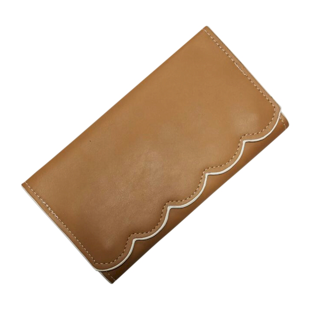 Scalloped Faux Leather Tri-Fold Wallet Embroidery Blank - KHAKI - CLOSEOUT