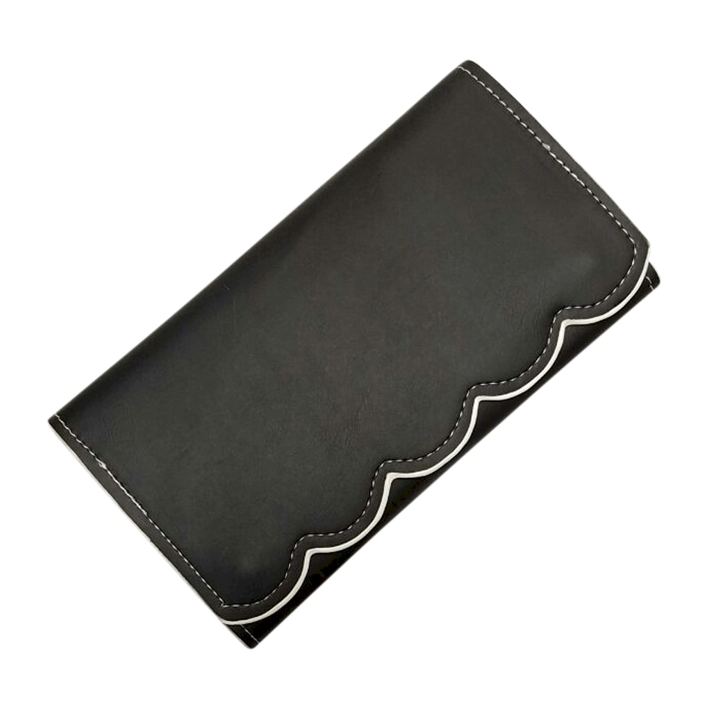 Scalloped Faux Leather Tri-Fold Wallet Embroidery Blank - BLACK - CLOSEOUT