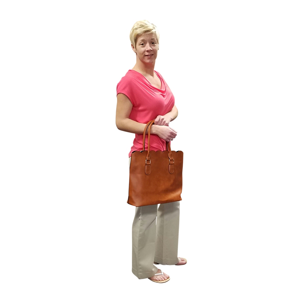 The Coral Palms® Luxurious Scalloped Faux Leather Purse - LIGHT BROWN