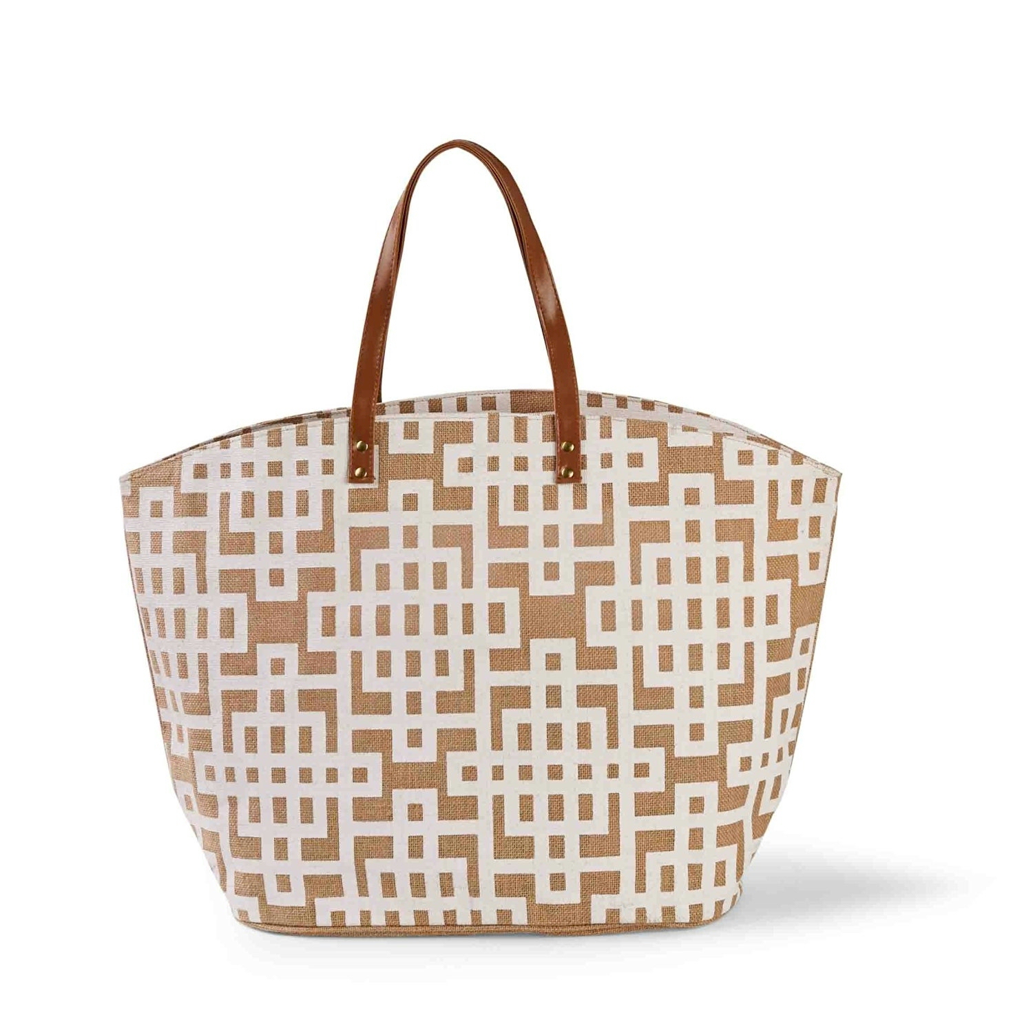 Oversize Natural Print Lattice Jute Tote