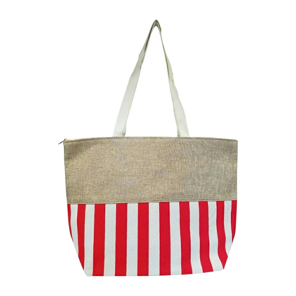 Oversized Cabana Stripe Tote Bag Embroidery Blanks - RED/WHITE - CLOSEOUT