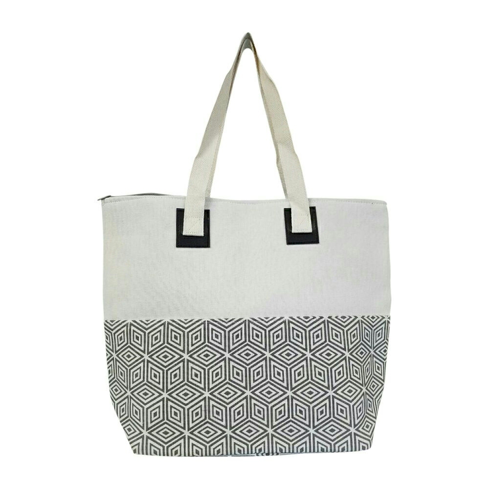 Large Geometric Print Tote Bag Embroidery Blanks - GRAY/NATURAL