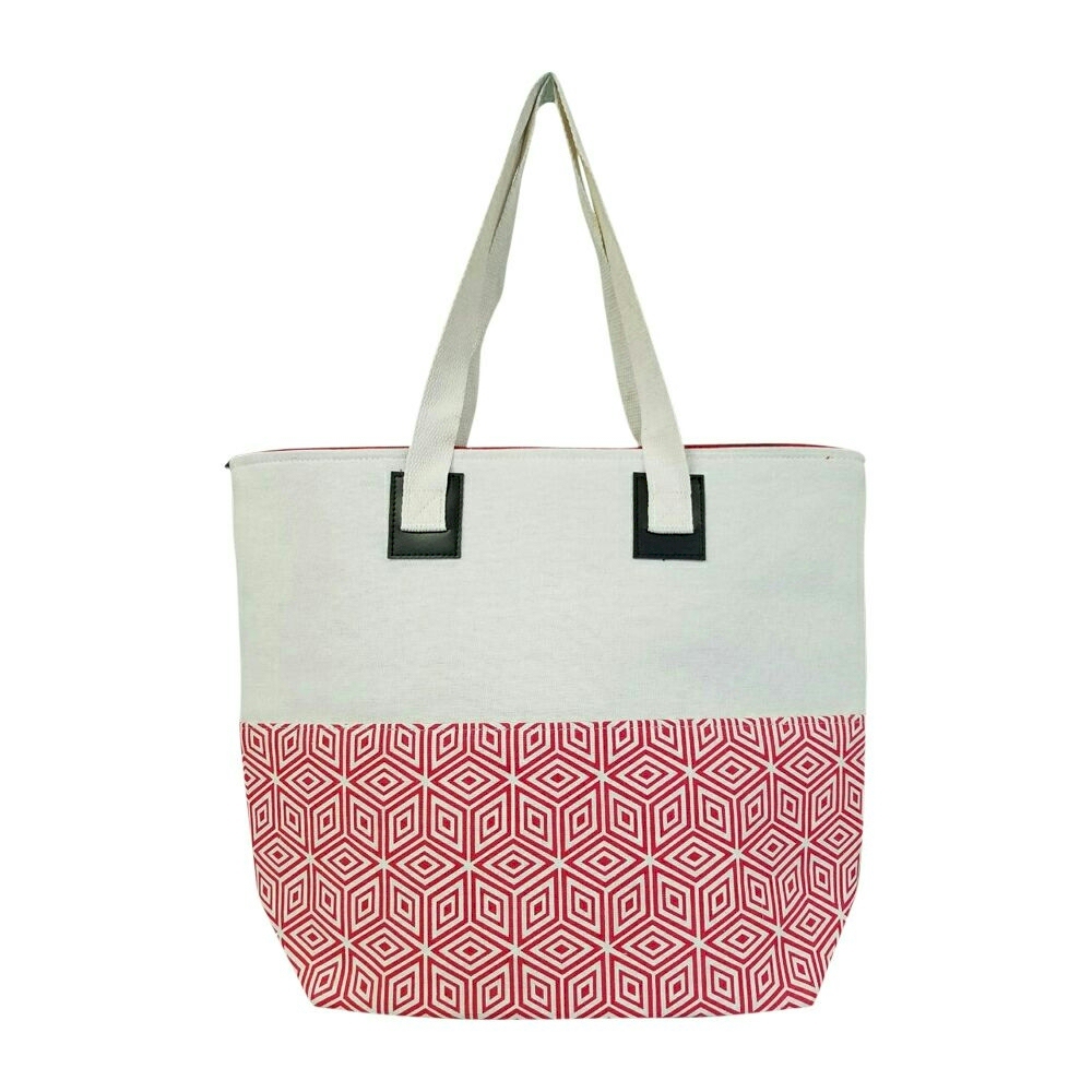 Large Geometric Print Tote Bag Embroidery Blanks - RED/NATURAL