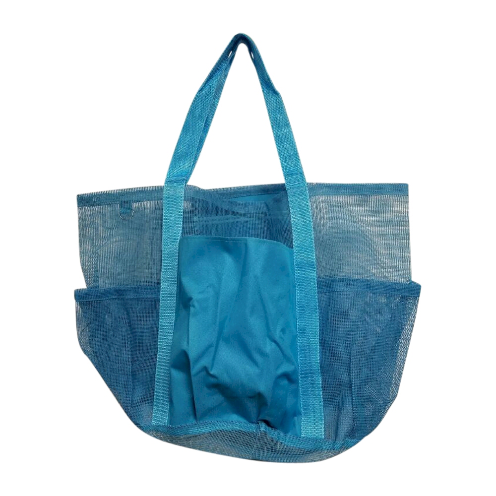 Oversized Multi-Pocket Mesh Beach Tote Bag - TURQUOISE - CLOSEOUT