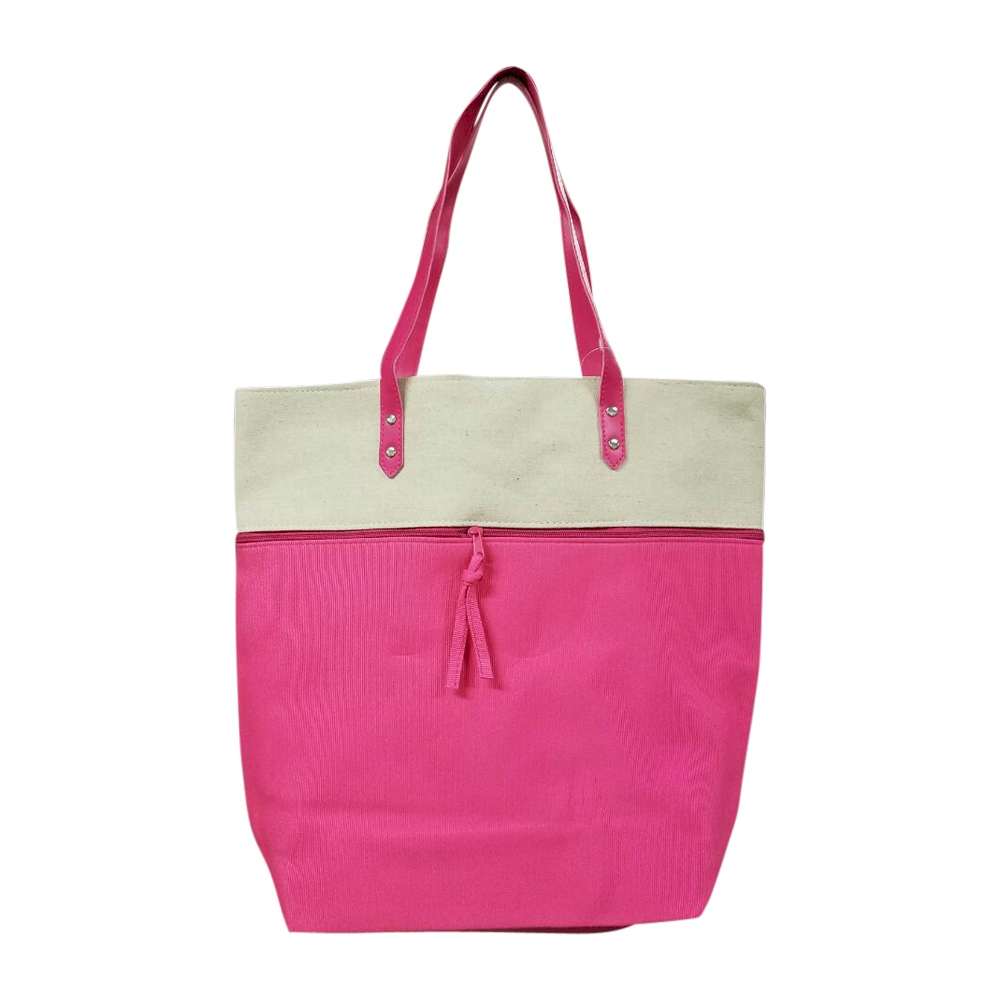 Color Block Tote Bag Embroidery Blanks - HOT PINK - CLOSEOUT