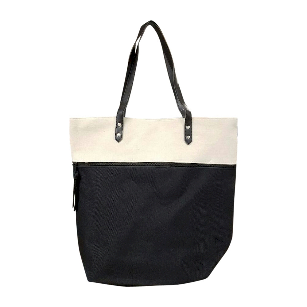 Color Block Tote Bag Embroidery Blanks - BLACK - CLOSEOUT