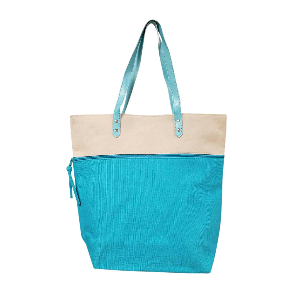 Color Block Tote Bag Embroidery Blanks - TURQUOISE - CLOSEOUT