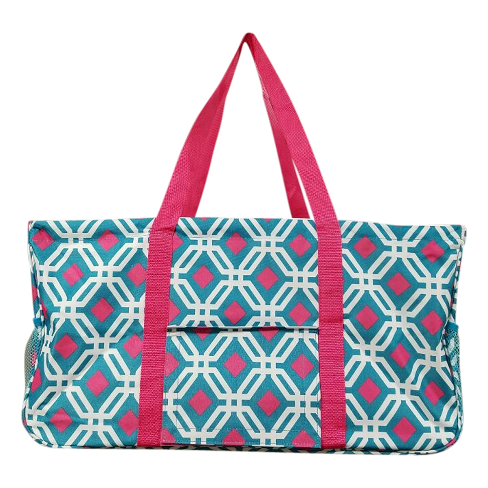 Graphic Print Tailgate & Trivia Night Wireframe Tote - TURQUIOISE/HOT PINK TRIM
