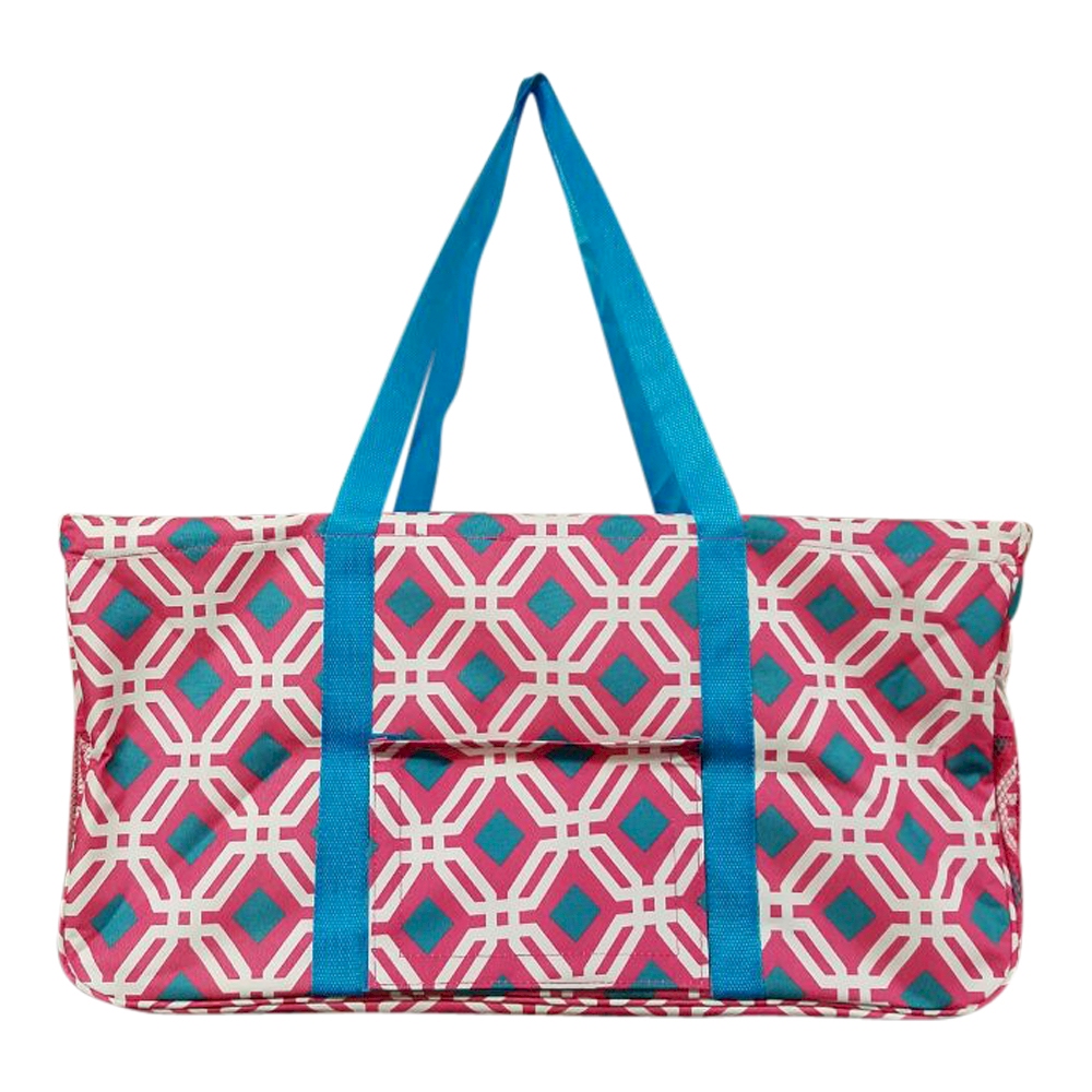 Graphic Print Tailgate & Trivia Night Wireframe Tote - HOT PINK/TURQUOISE TRIM - CLOSEOUT
