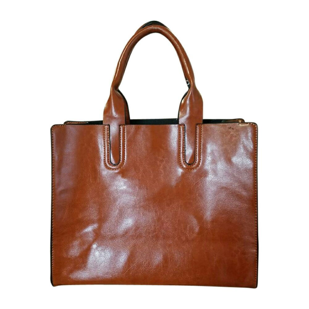 Luxurious Square Faux Leather Handbag Purse - LIGHT BROWN - CLOSEOUT