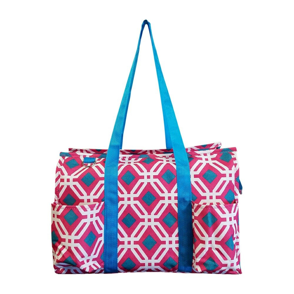 Graphic Print Garden & Craft Multi-Purpose Utility Carry-All Tote - HOT PINK/TURQUOISE TRIM - CLOSEOUT