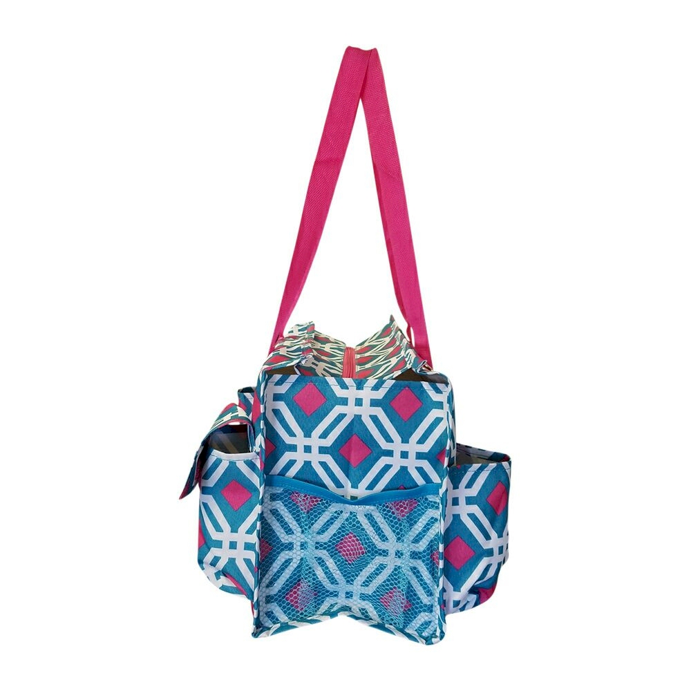 Graphic Print Garden & Craft Multi-Purpose Utility Carry-All Tote - TURQUIOISE/HOT PINK TRIM - CLOSEOUT