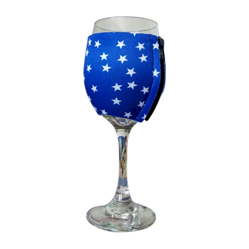 The Coral Palms® EasyStitch Zipper Wrap-Around Wine Glass Coolie - STARS - CLOSEOUT