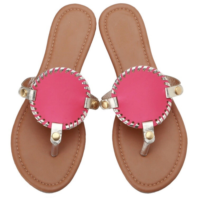 The Coral Palms® EasyStitch Medallion Sandals - HOT PINK/GOLD TRIM - CLOSEOUT
