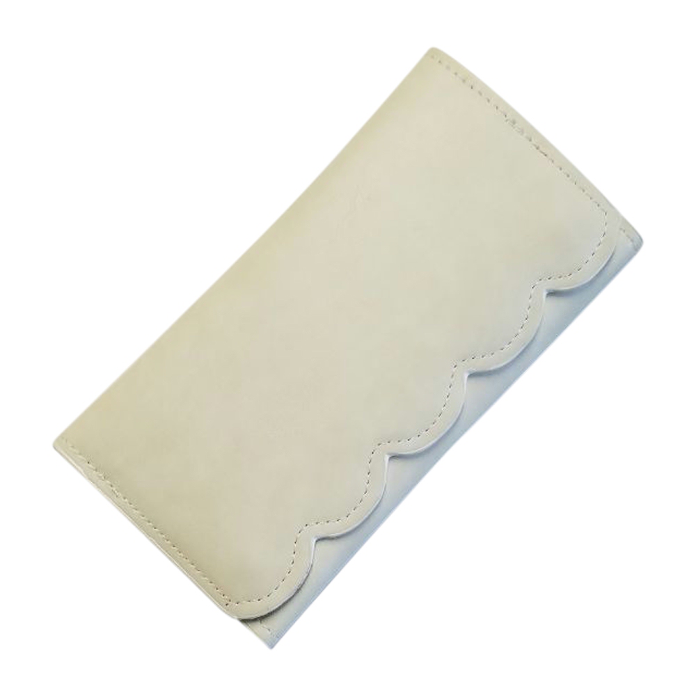 Scalloped Faux Leather Tri-Fold Wallet Embroidery Blank - CREAM - CLOSEOUT