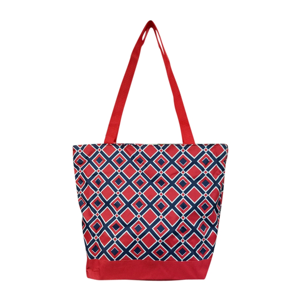 Times Square Print Tote Bag Embroidery Blanks - RED TRIM - CLOSEOUT