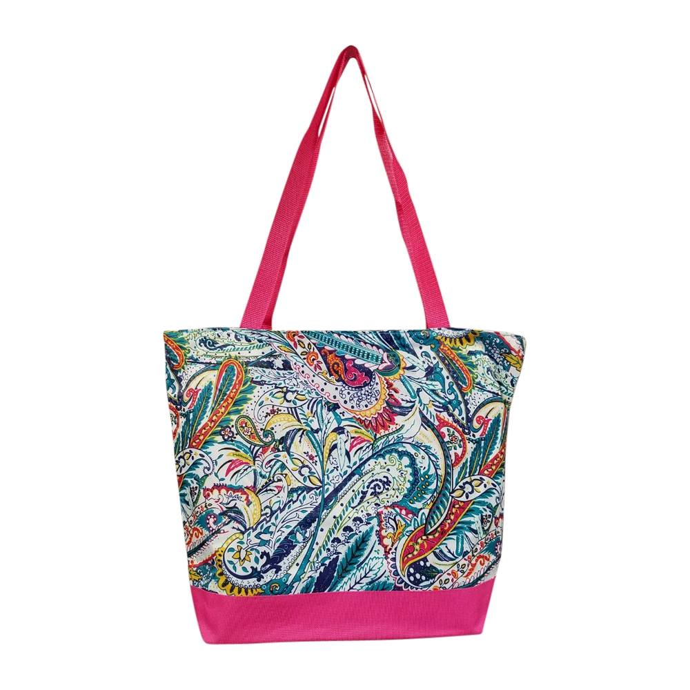 Paisley Print Tote Bag Embroidery Blanks - HOT PINK TRIM - CLOSEOUT