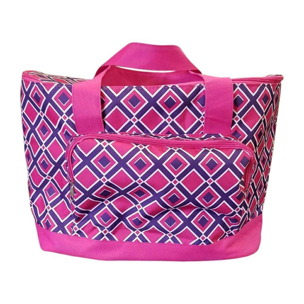 Times Square Print Insulated Cooler Tote Bag Embroidery Blanks - HOT PINK TRIM - CLOSEOUT
