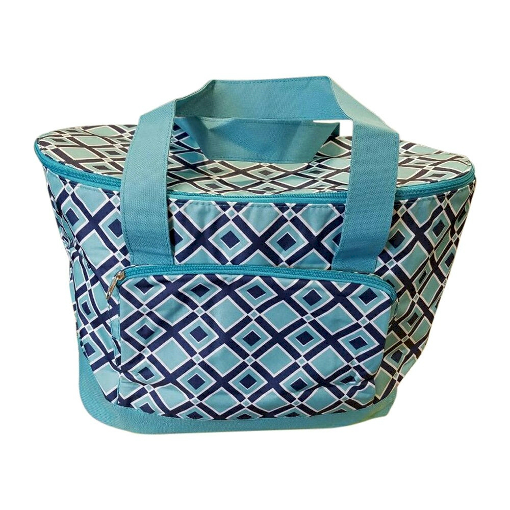 Times Square Print Insulated Cooler Tote Bag Embroidery Blanks - TURQUOISE TRIM - CLOSEOUT