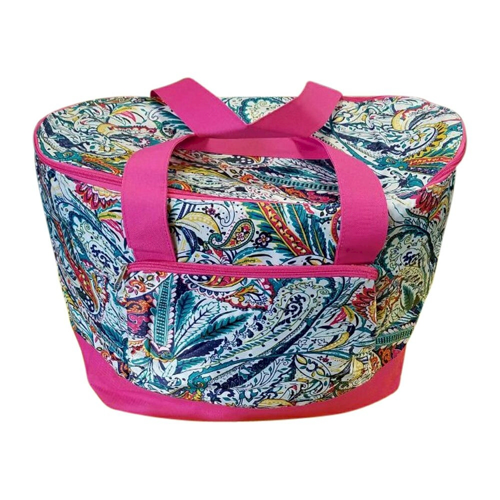 Paisley Print Insulated Cooler Tote Bag Embroidery Blanks - HOT PINK TRIM - CLOSEOUT