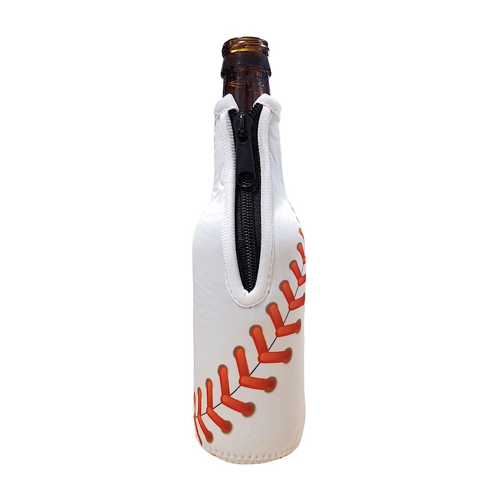 Baseball 12oz Long Neck Zipper Neoprene Bottle Coolie