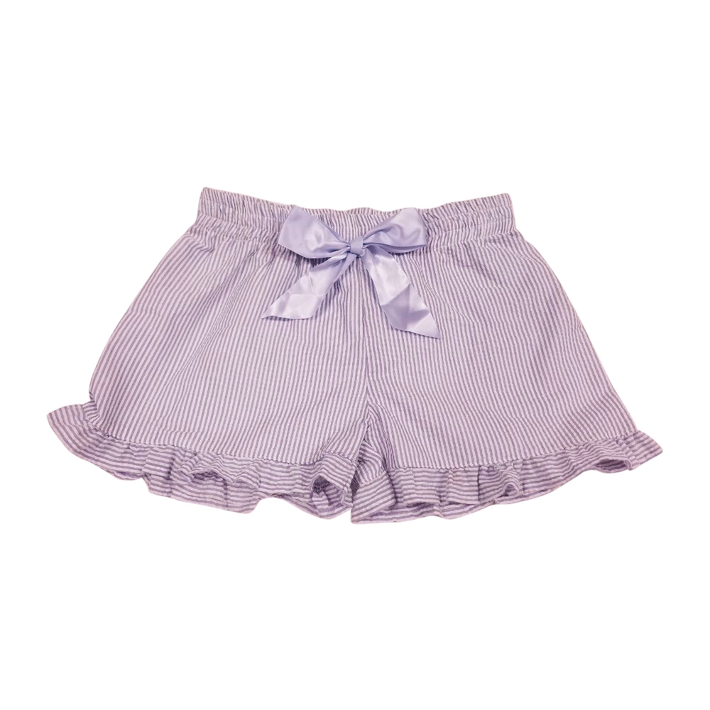 The Coral Palms® Ruffle Seersucker Shorts with Ribbon Bow - LAVENDER - CLOSEOUT