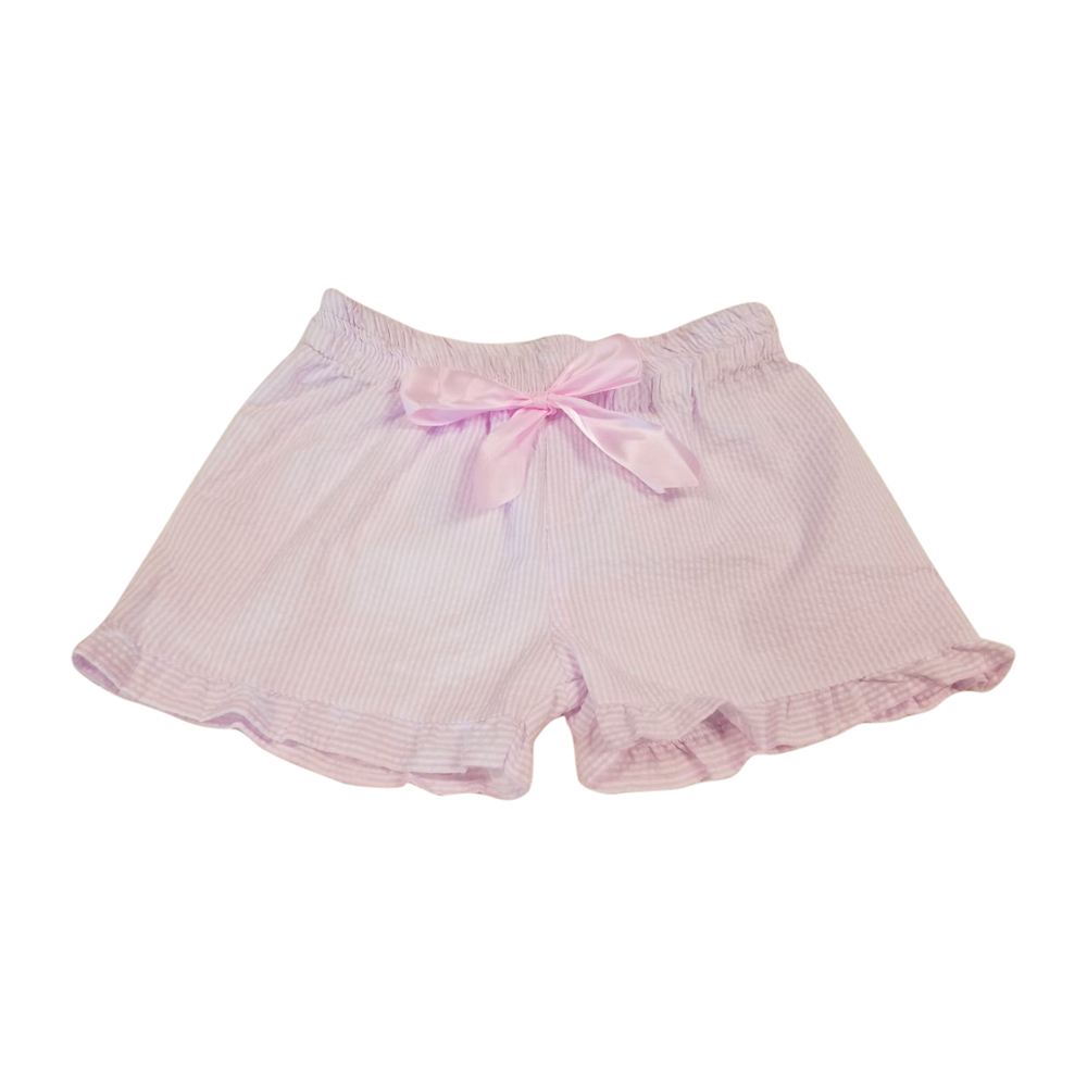 The Coral Palms® Ruffle Seersucker Shorts with Ribbon Bow - LIGHT PINK - CLOSEOUT