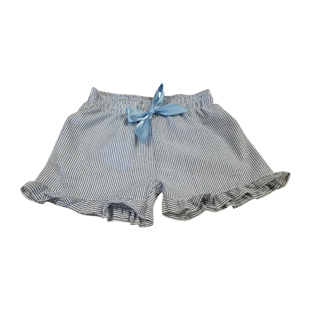 The Coral Palms® Ruffle Seersucker Shorts with Ribbon Bow - NAVY - CLOSEOUT