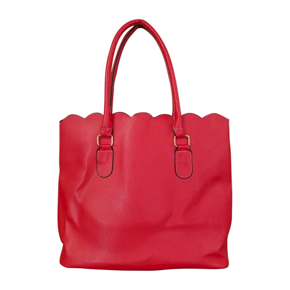 Luxurious Scalloped Faux Leather Purse - BRIGHT RED - CLOSEOUT