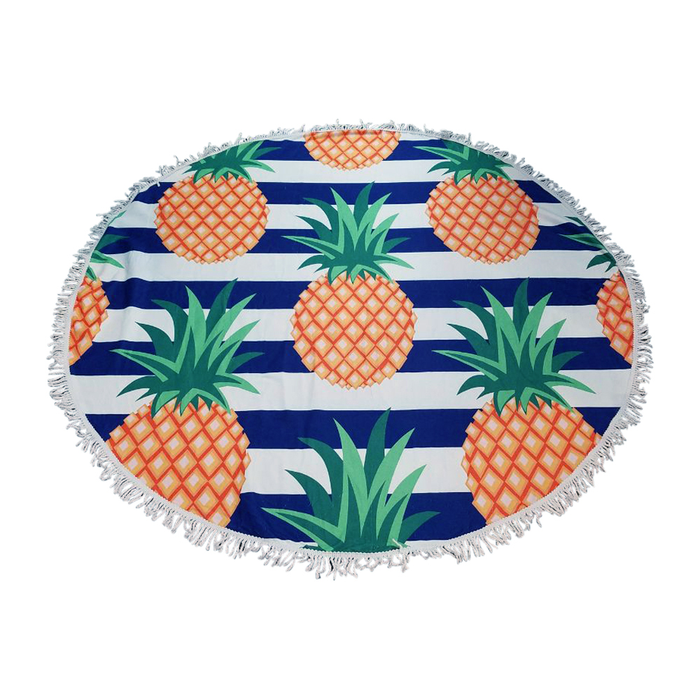 Pineapple Stripe Print 60" Round Fringed Beach Towel - CLOSEOUT
