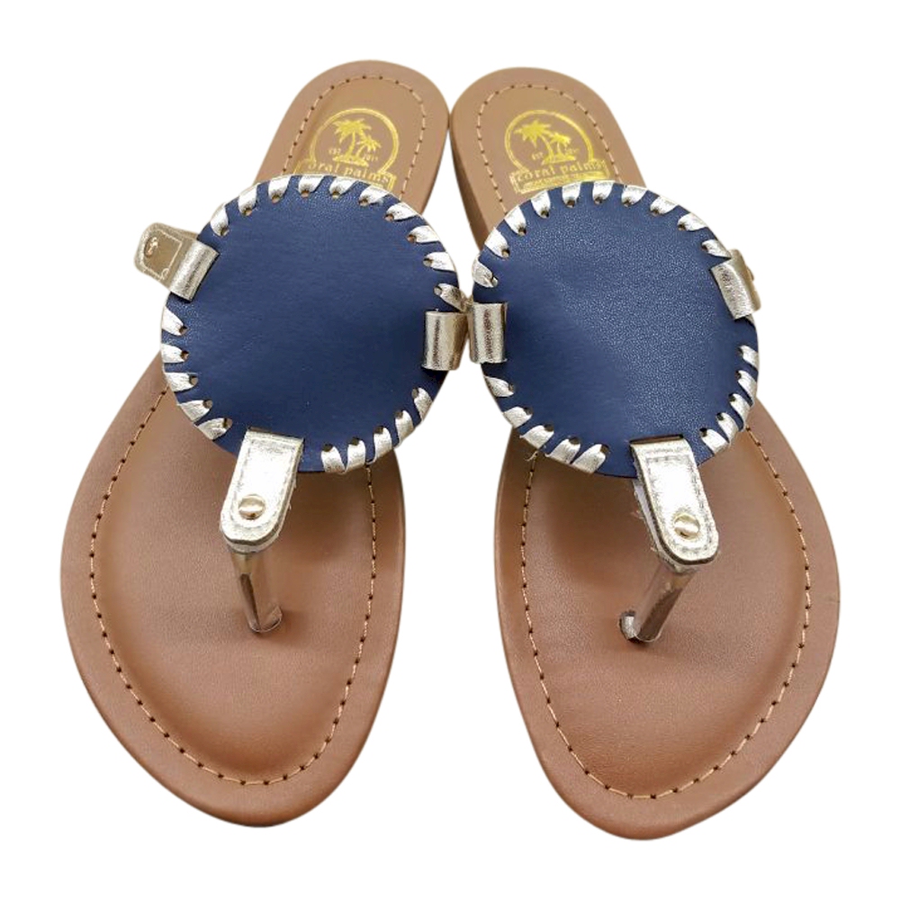 The Coral Palms® Kids EasyStitch Medallion Sandals - NAVY/GOLD TRIM - CLOSEOUT