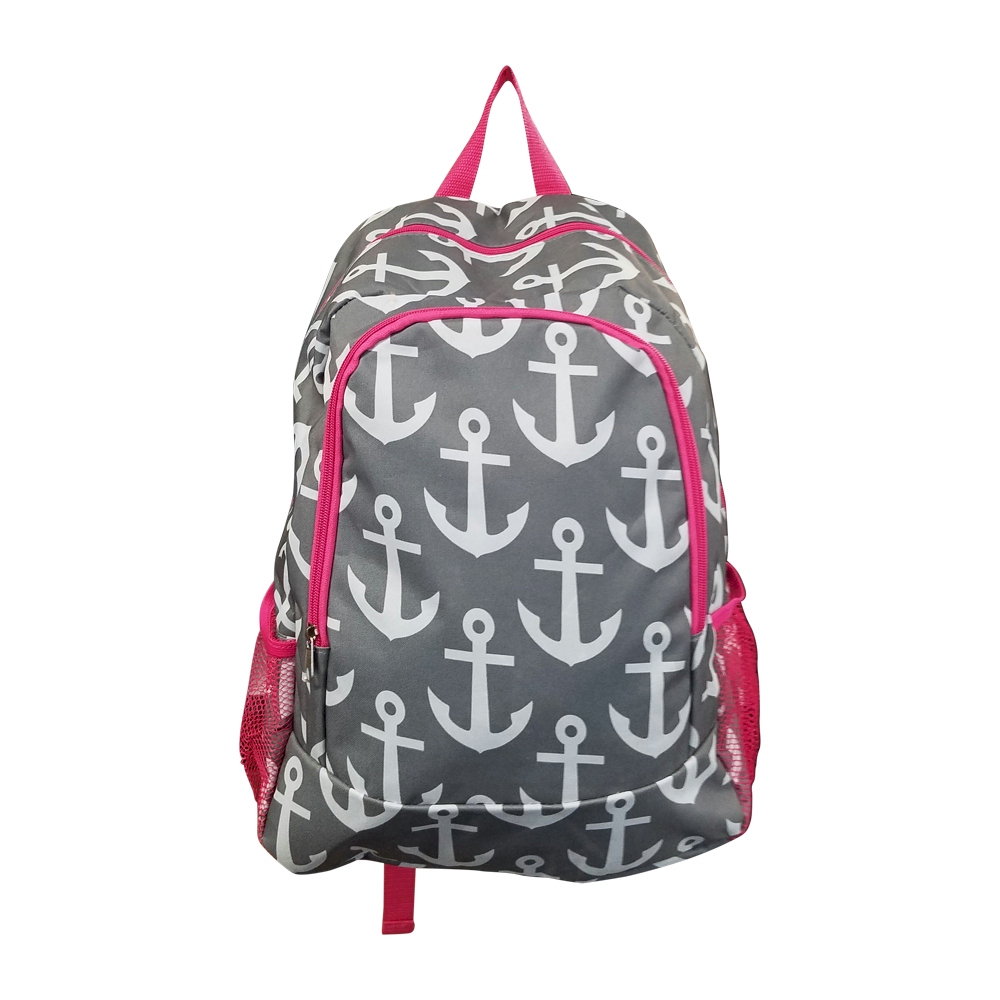 Anchor Print Backpack Embroidery Blanks - GRAY/HOT PINK TRIM - CLOSEOUT