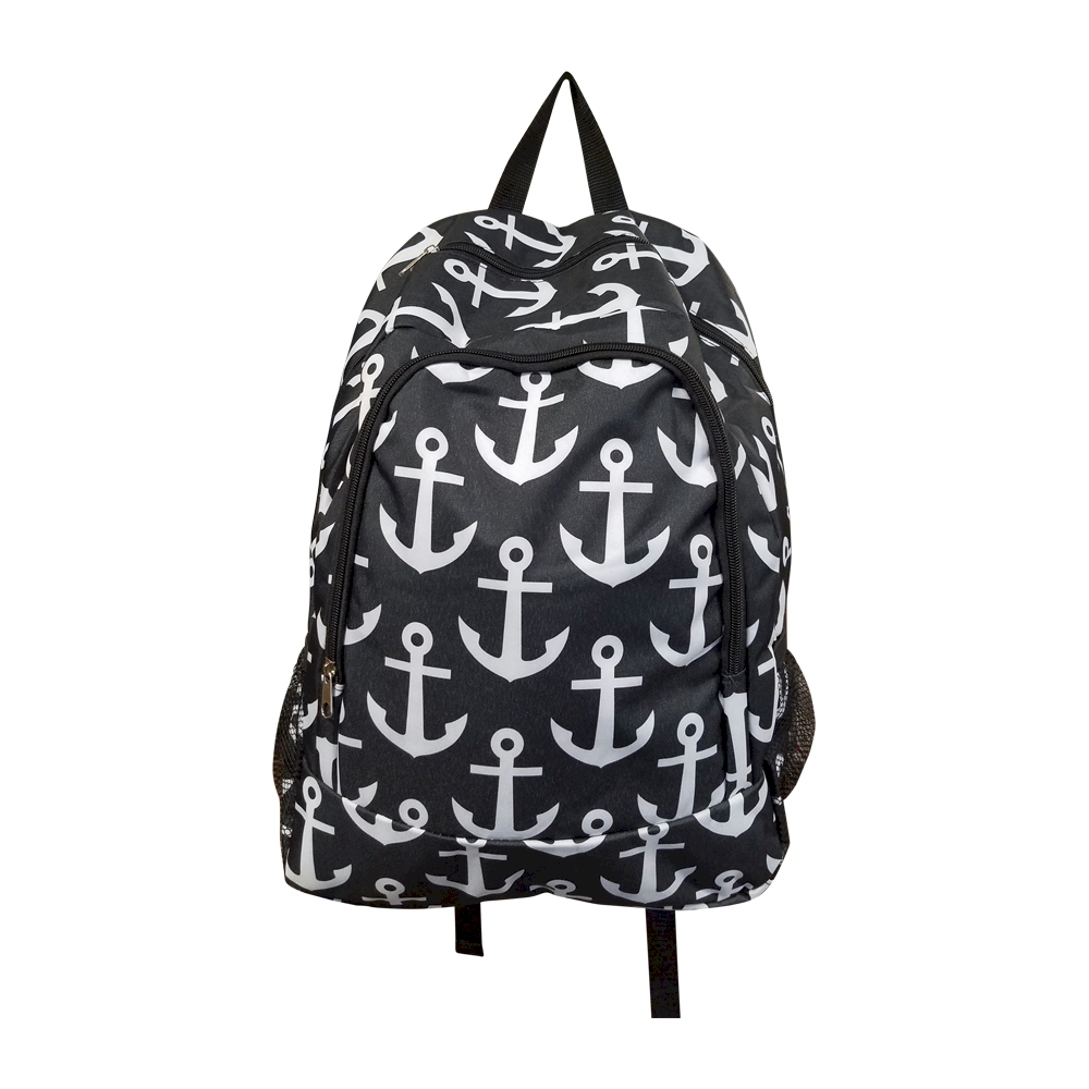 Anchor Print Backpack Embroidery Blanks - BLACK TRIM - CLOSEOUT