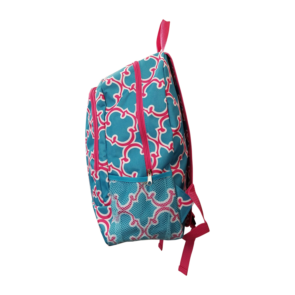 Quatrefoil Print Backpack Embroidery Blanks - TURQUOISE/HOT PINK TRIM - CLOSEOUT