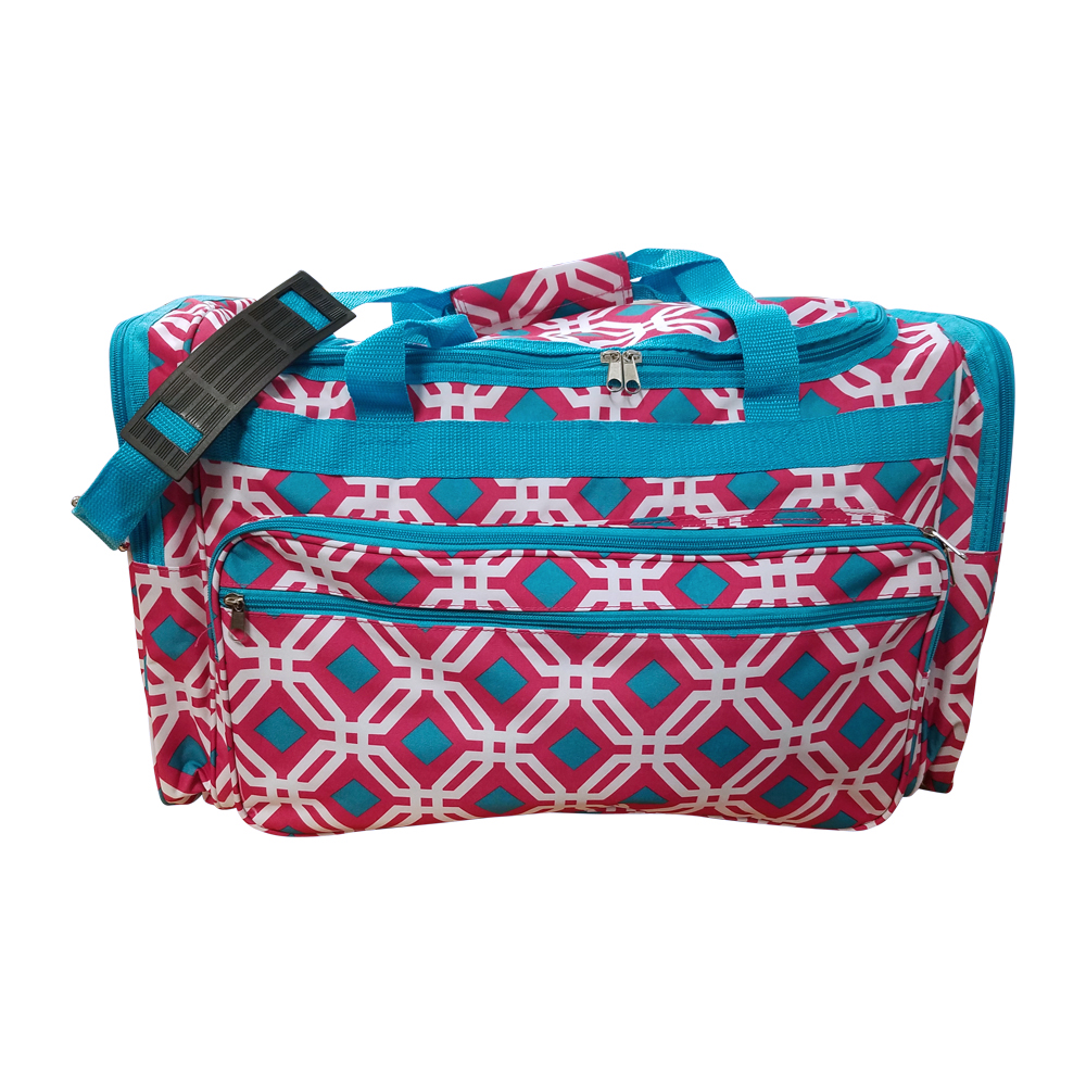 Graphic Print Large Duffel Bag Embroidery Blanks - PINK/TURQUOISE TRIM - CLOSEOUT