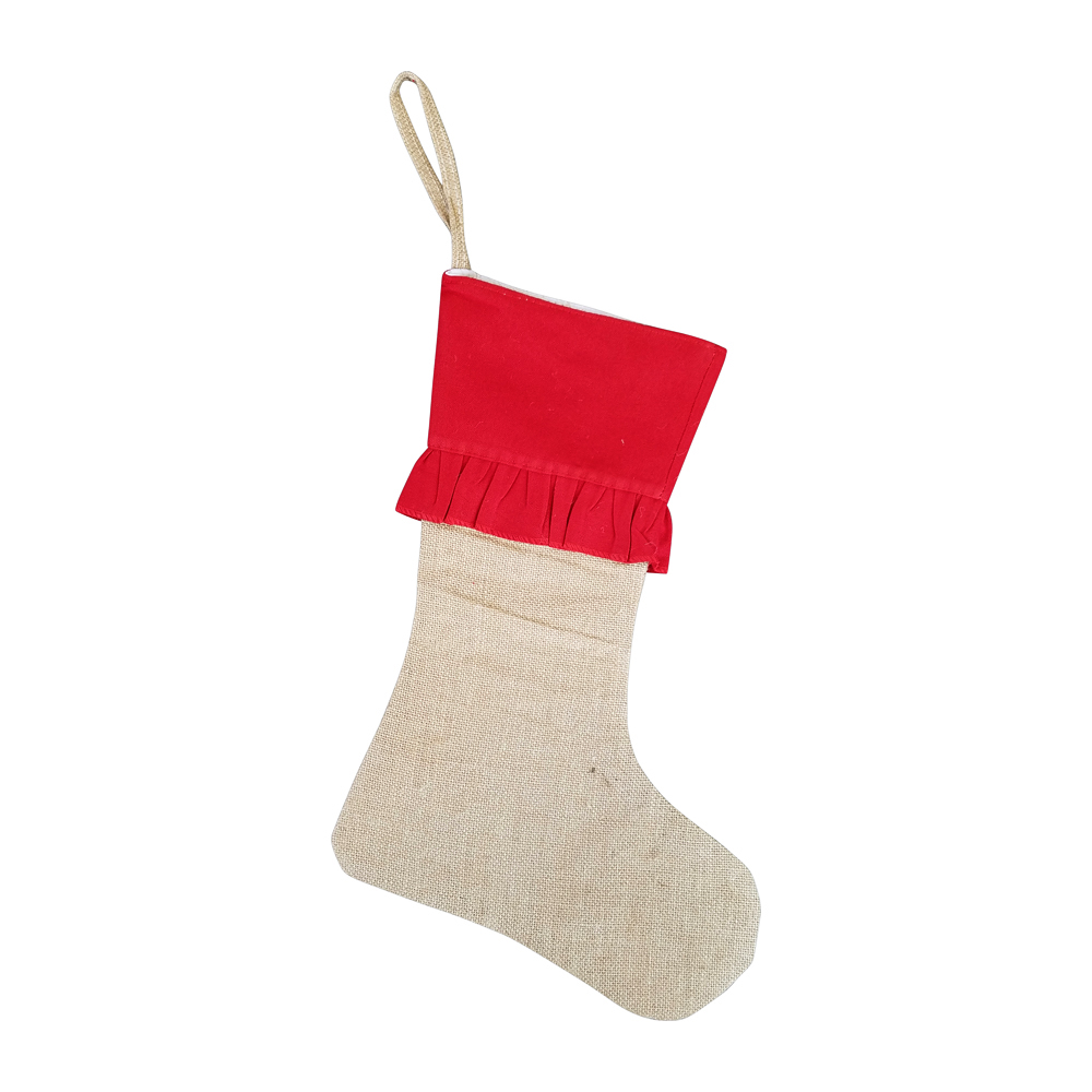 Blank Burlap Christmas Stocking with Ruffle - RED CUFF