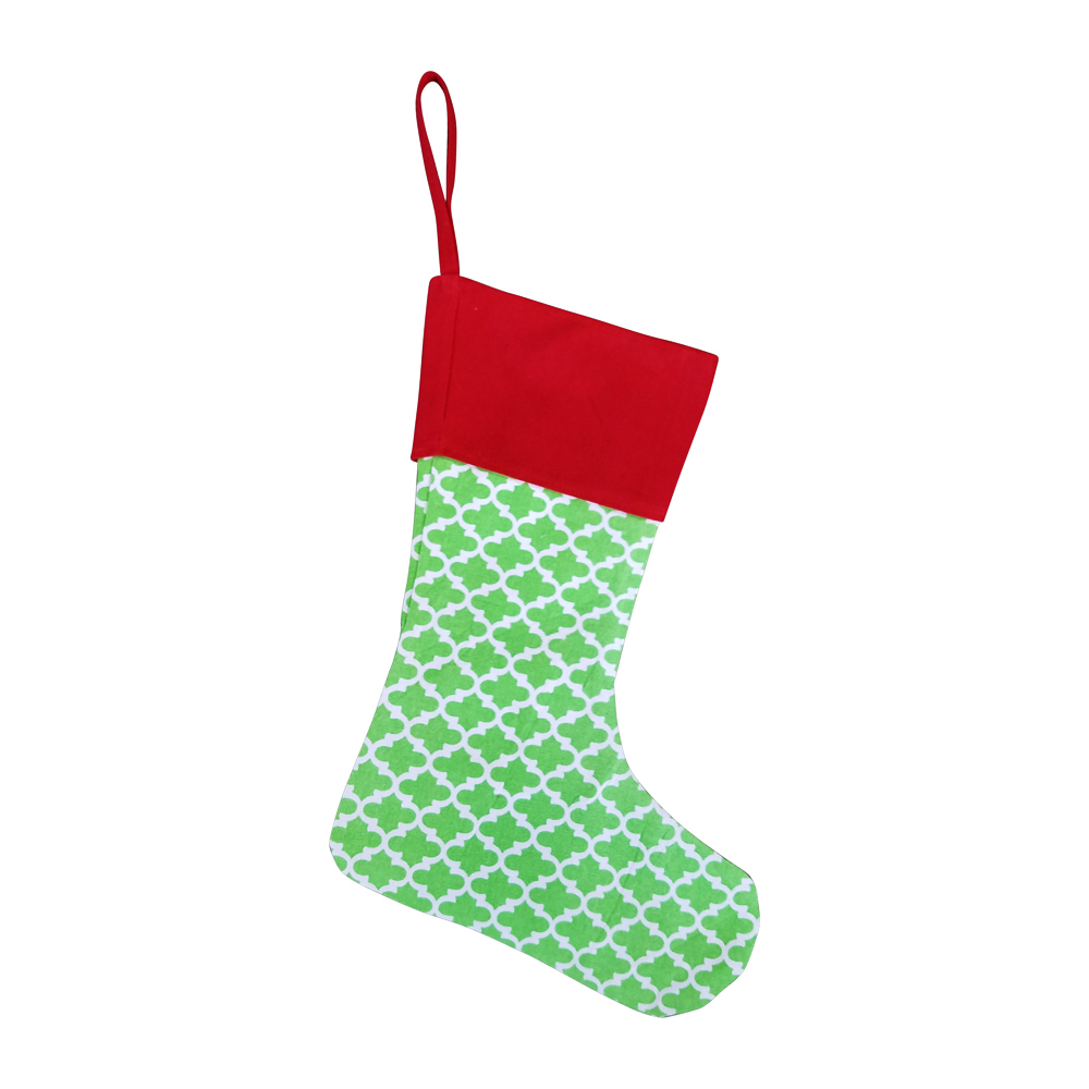 Blank Quatrefoil Christmas Stocking - GREEN with RED CUFF - CLOSEOUT