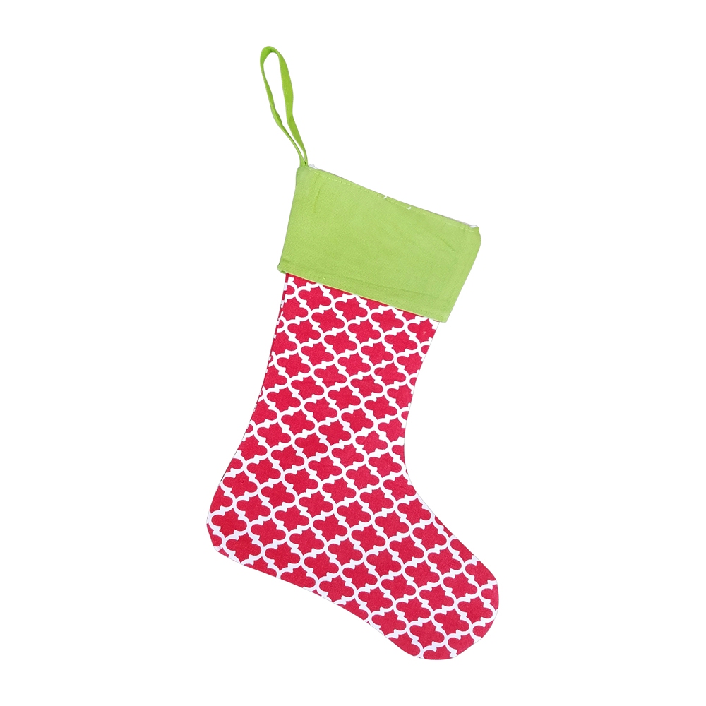 Blank Quatrefoil Christmas Stocking - RED with GREEN CUFF - CLOSEOUT