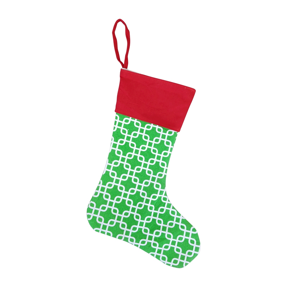 Blank Interlocking Shapes Christmas Stocking - GREEN with RED CUFF - CLOSEOUT