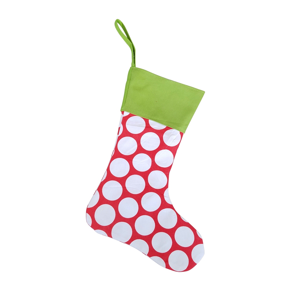 Blank Jumbo Dot Christmas Stocking - RED with GREEN CUFF - CLOSEOUT