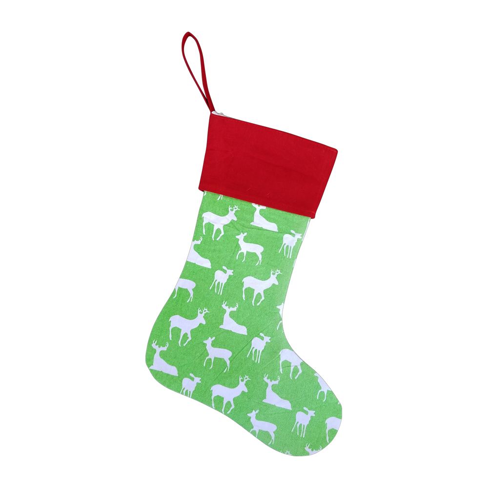 Blank Reindeer Christmas Stocking - GREEN with RED CUFF - CLOSEOUT